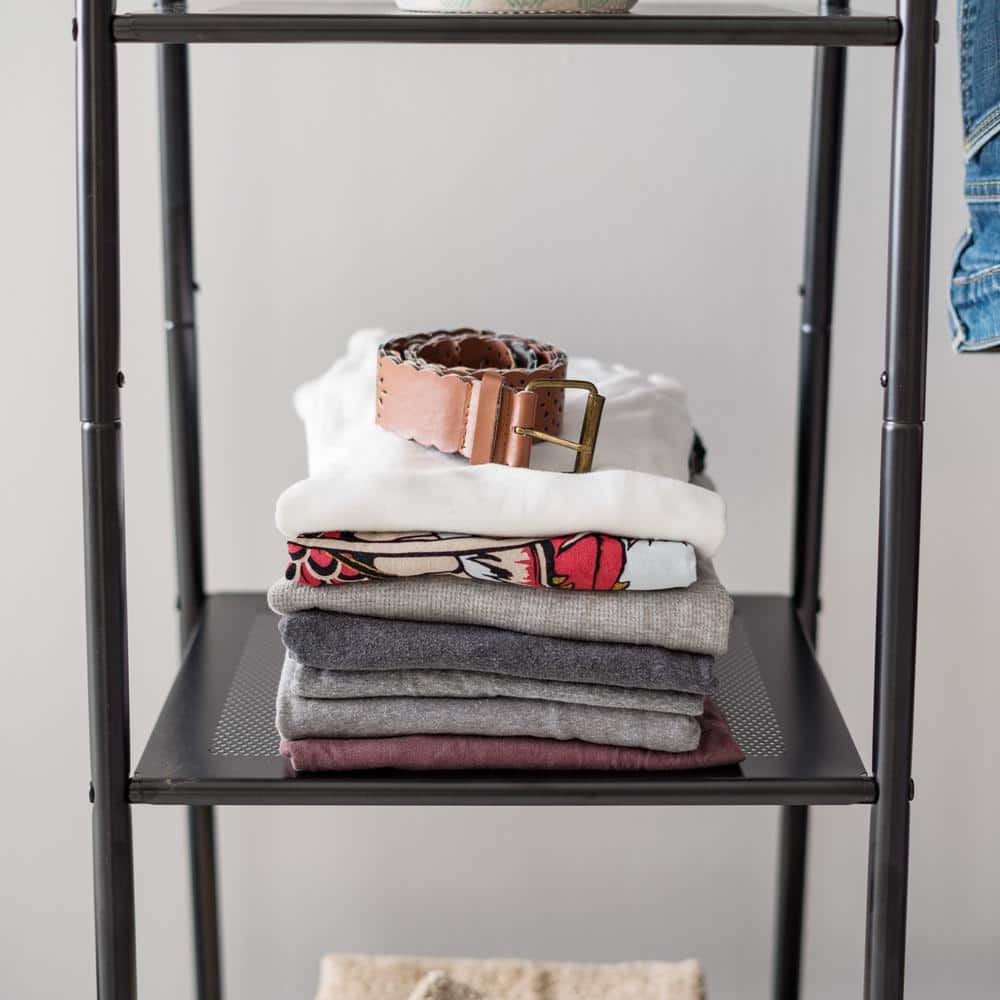 Black Metal Portable Garment Rack with Shelves