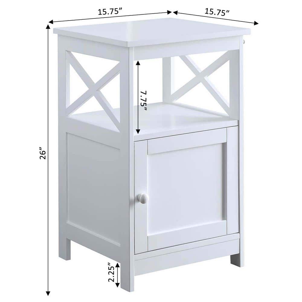 Contemporary Oxford White Wood and Metal End Table with Cabinet