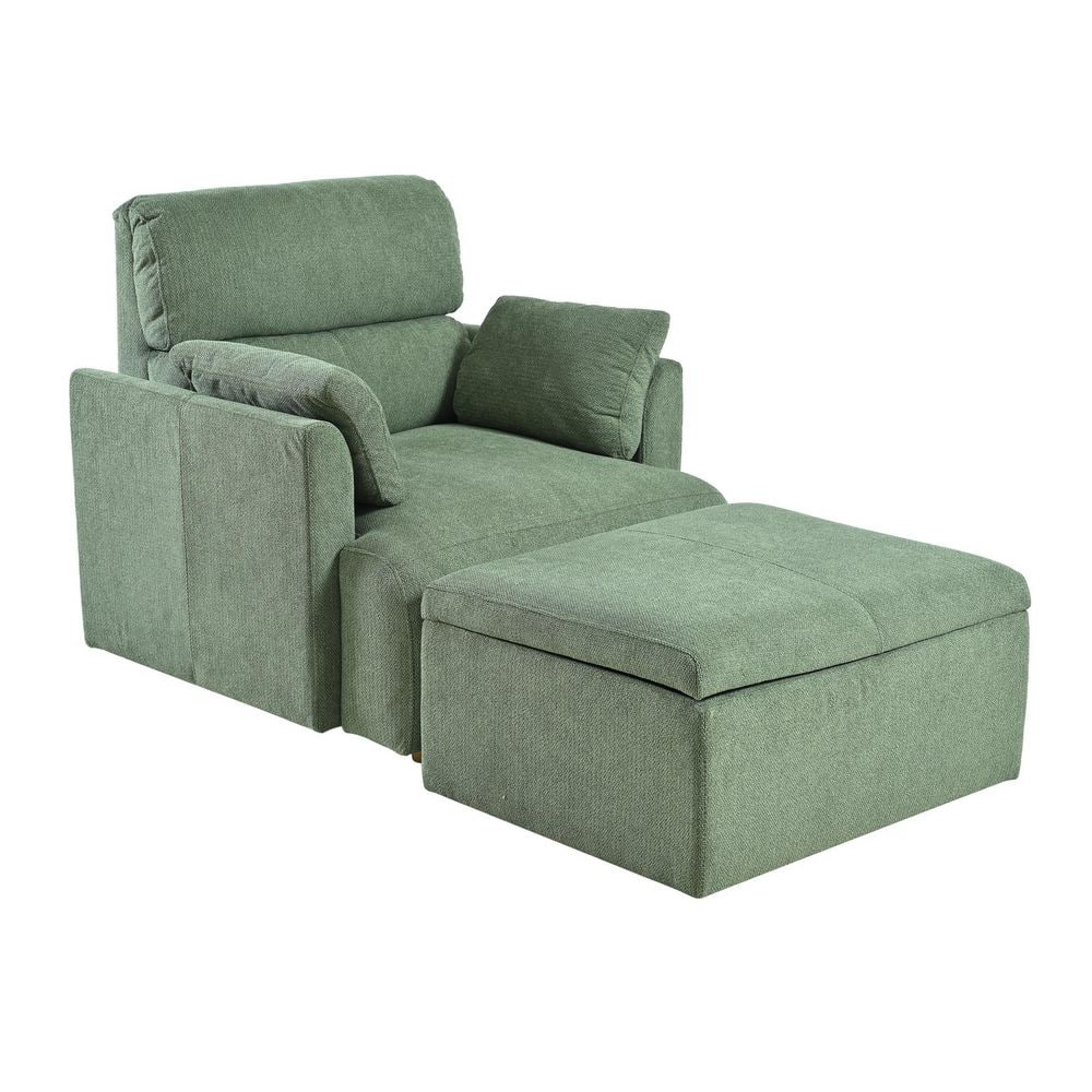Harold Modern Dark Green Upholstered Fabric Oversized Accent Arm Chair with Storage Ottoman