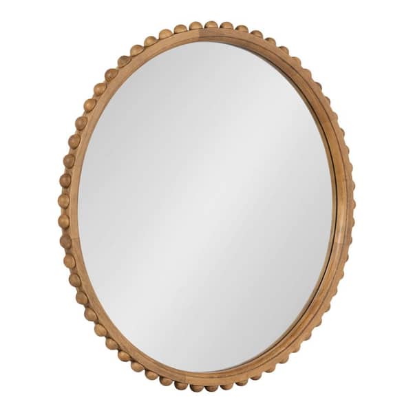 Kate and Laurel Beadbrook Rustic Brown 24 in. W x 24 in. H Round Wood Framed Mirror