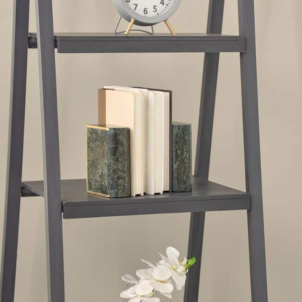 Litton Lane Green Marble Curved Rectangular Bookends with Gold Accents (Set of 2)