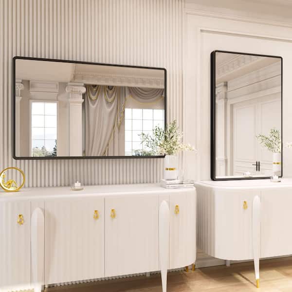 48 in. W x 30 in. H Rectangle Aluminum Alloy Framed Modern Black Wall Mirror