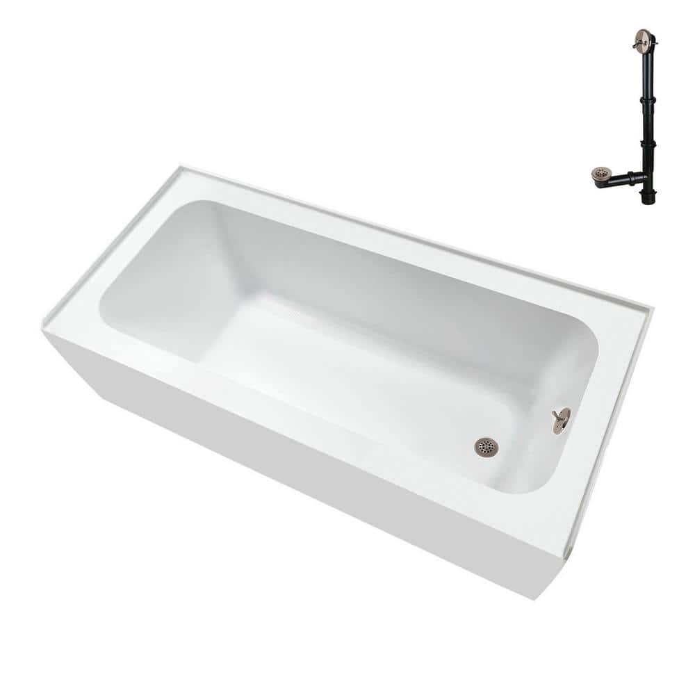 60-Inch Glossy White Acrylic Alcove Bathtub with Right-Hand Drain