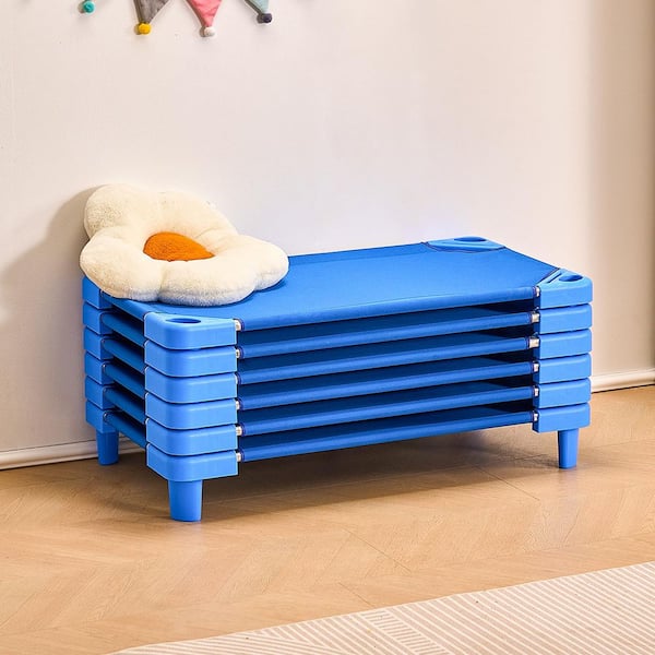42 in. L x 23 in. W Stackable Kiddie Cot, Portable Toddler Nap Cots, Preschool Classroom Daycare Beds, Blue(6-Pack)