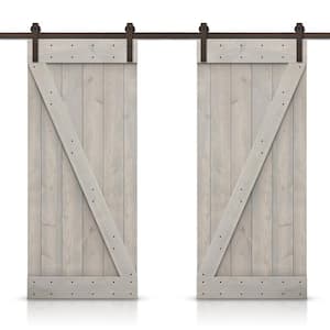 Z 40 in. x 84 in. Bar Series Silver Gray Stained DIY Solid Pine Wood Interior Double Sliding Barn Door with Hardware Kit