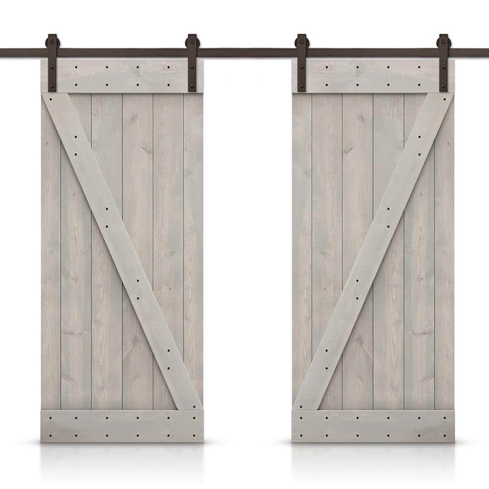 Z 76 in. x 84 in. Bar Series Silver Gray Stained DIY Solid Pine Wood Interior Double Sliding Barn Door with Hardware Kit price history on PriceWatchPro