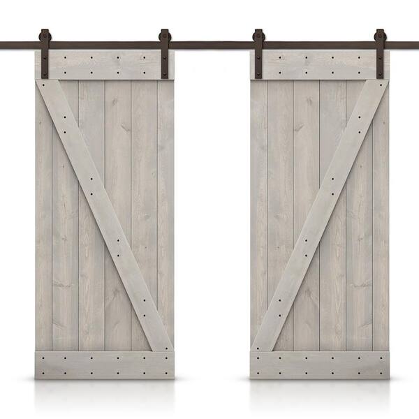 CALHOME Z 80 in. x 84 in. Bar Series Silver Gray Stained DIY Solid Pine Wood Interior Double Sliding Barn Door with Hardware Kit