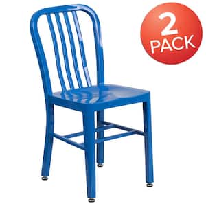 Metal Outdoor Dining Chair in Blue (Set of 2)