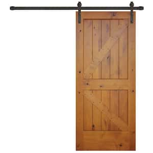 36 in. x 84 in. Rustic Prefinished 2-Panel Left Knotty Alder Wood Sliding Barn Door with Bronze Hardware kit