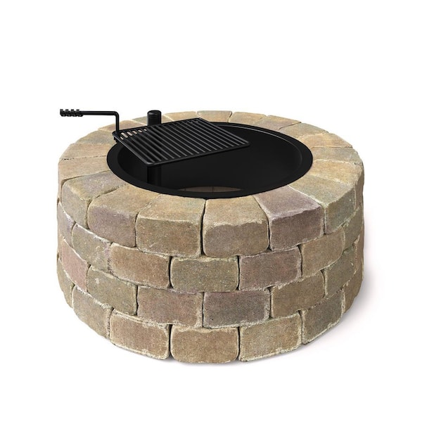 Grand 4-Course 48 in. W x 16 in. H Round Concrete Wood Burning Fire Pit Kit with Cooking Grate in Santa Fe