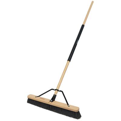 24 in. Outdoor Hardwood/Steel Handle Push Broom for Dirt and Wet Grass