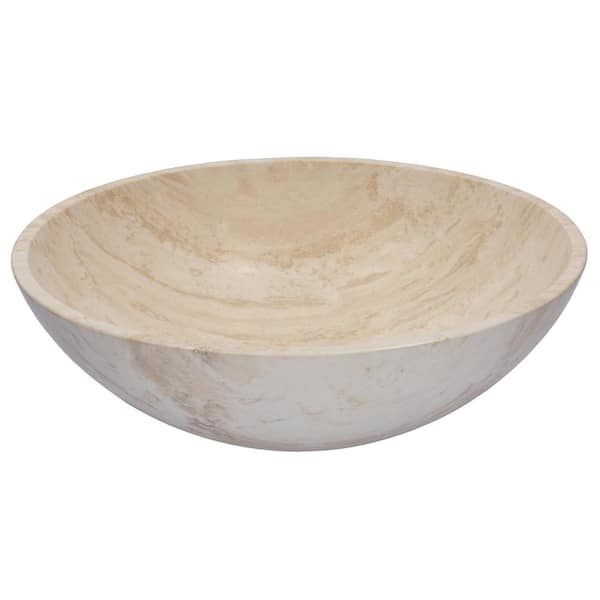 Eden Bath Round Stone Vessel Sink in White Travertine