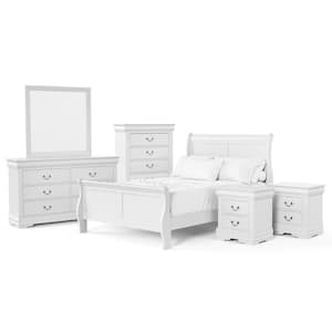 6-Piece Burkhart White Wood Full Bedroom Set with Dresser and Mirror