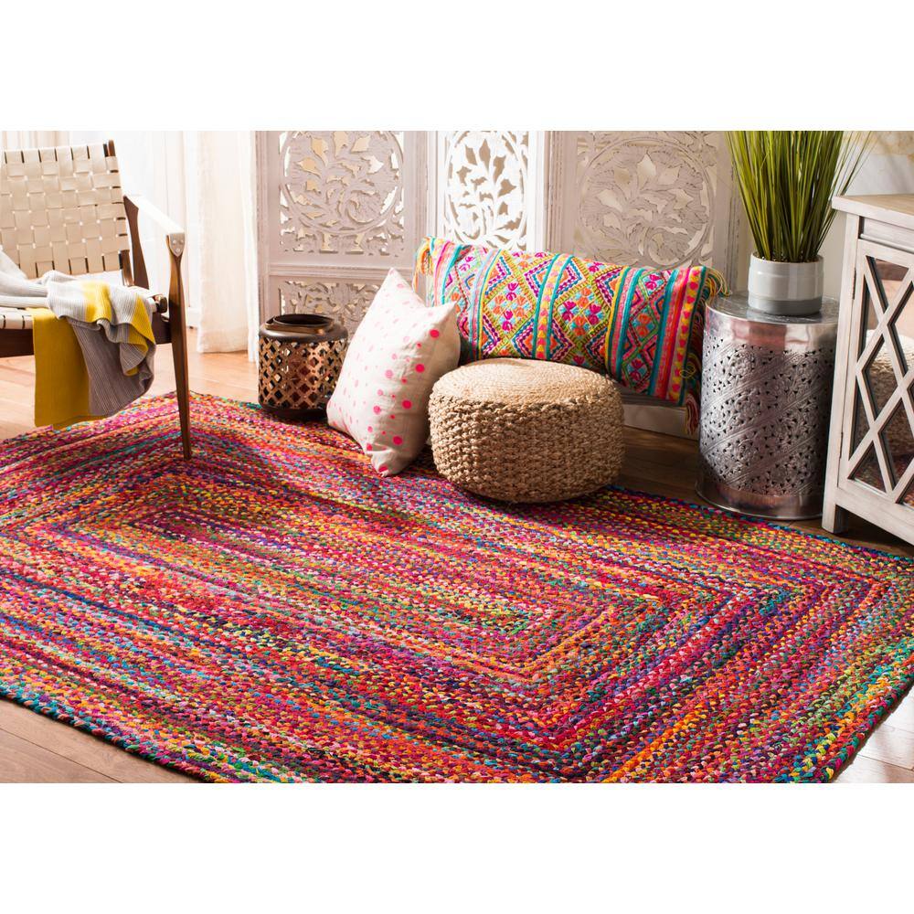 Handmade Red and Multicolor Braided Wool Cotton Rug 2' x 3'