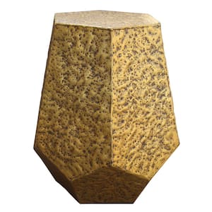 19 in. Antique Brass Hexagonal Aluminum Handcrafted Accent Metal End Table with Engraved Details
