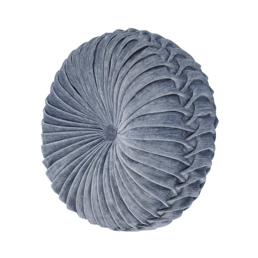 Sarah Blue Polyester Tufted Round Decorative 15 in. x 15 in. Throw Pillow