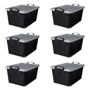 55 Qt Stackable Home Organization Lidded Storage Container in Black, (6 Pack)