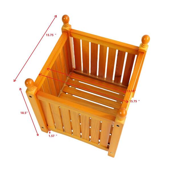 Lycvki 16 in. Brown Wood Square Outdoor Flower and Herb Pot for