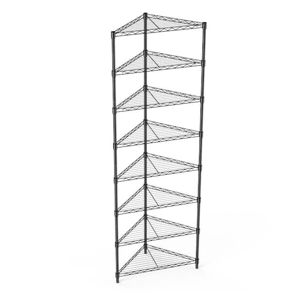 Tileon 8 Tier Triangles Corners Wire Shelving Unit, Height Adjustable Heavy-Duty Metal Storage Shelves, Black