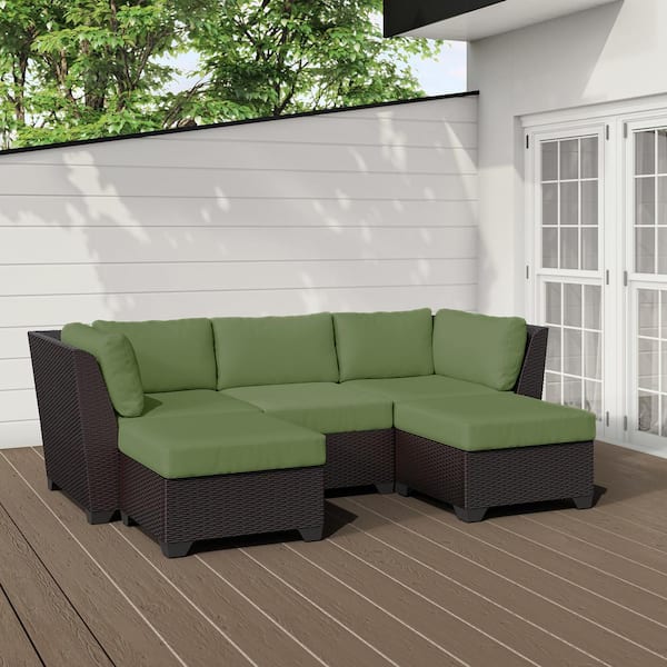 TK CLASSICS Barbados 5-Piece Outdoor Wicker Patio Conversation Furniture Set with Cilantro Cushion
