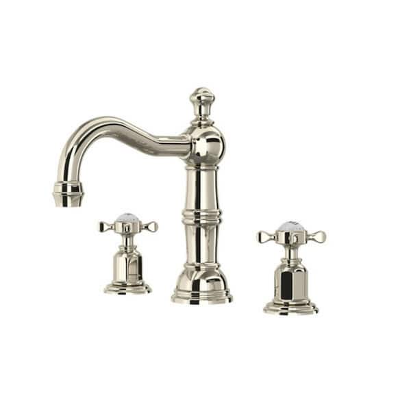 ROHL Edwardian 8 in. Widespread Double-Handle Bathroom Faucet with Drain Kit Included in Polished Nickel