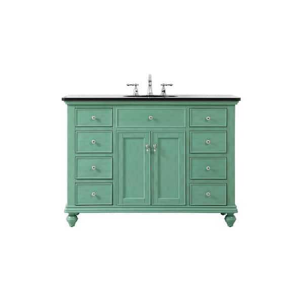 Unbranded Timeless Home 48 in. W Single Bath Vanity in Vintage Mint with Granite Vanity Top in Black with White Basin
