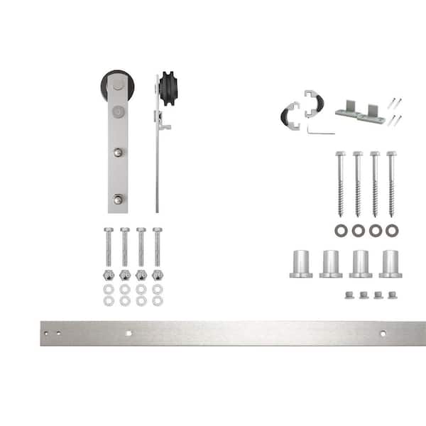 HOMACER 5 ft./60 in. Brushed Nickel Non-Bypass Sliding Barn Door Hardware Kit Straight Design Roller for Single Door