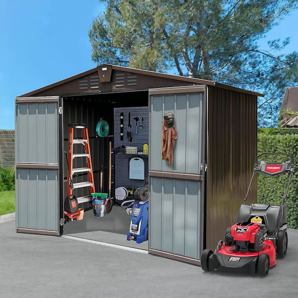 8.2 ft. W x 6.2 ft. D Metal Outdoor Metal Storage Shed, Lockable, Brown Covers 50 sq. ft. Backyard