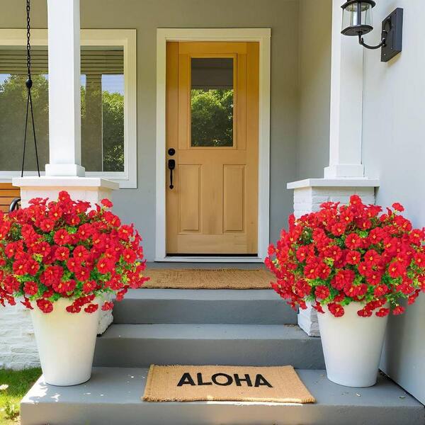 24 Bundles 14.2 Inch Red Artificial Petunia Flowers for Outdoors