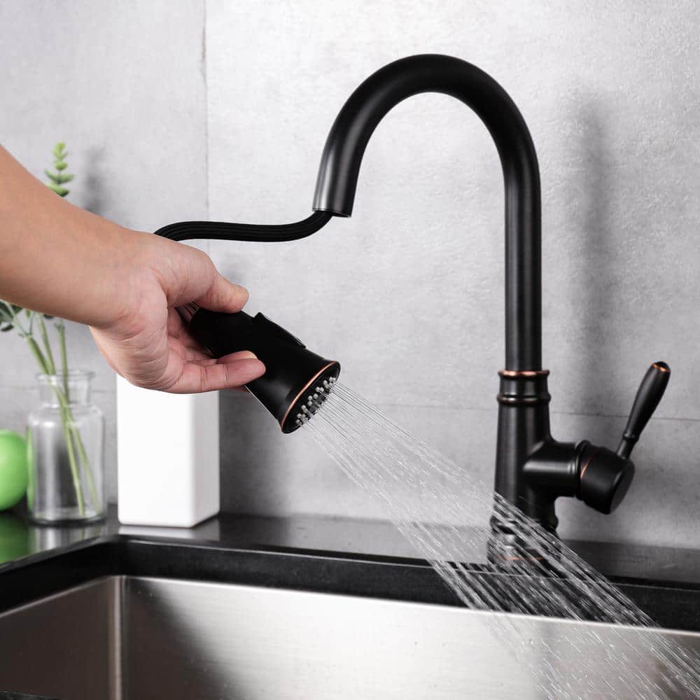 Oil Rubbed Bronze Pull-Out Kitchen Faucet with Spray