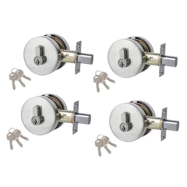 eModernDecor CozyBlock Set of 4 Contemporary Hidden Screw Style Entry Door Single Cylinder Deadbolt (Brushed Nickel )