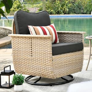 Paradise Cove Biege Wicker Outdoor Rocking Chair with Black Cushions