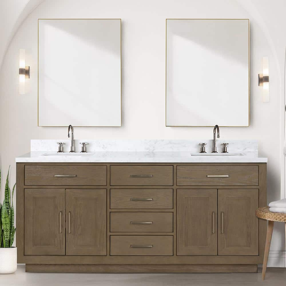 Condor 72 in W x 22 in D Grey Oak Double Bath Vanity, Carrara Marble Top, and 34 in Mirrors -  Lexora, LVCO72DR110