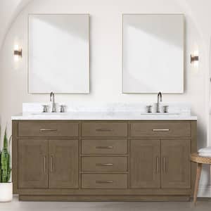 Condor 72 in W x 22 in D Grey Oak Double Bath Vanity, Carrara Marble Top, and 34 in Mirrors