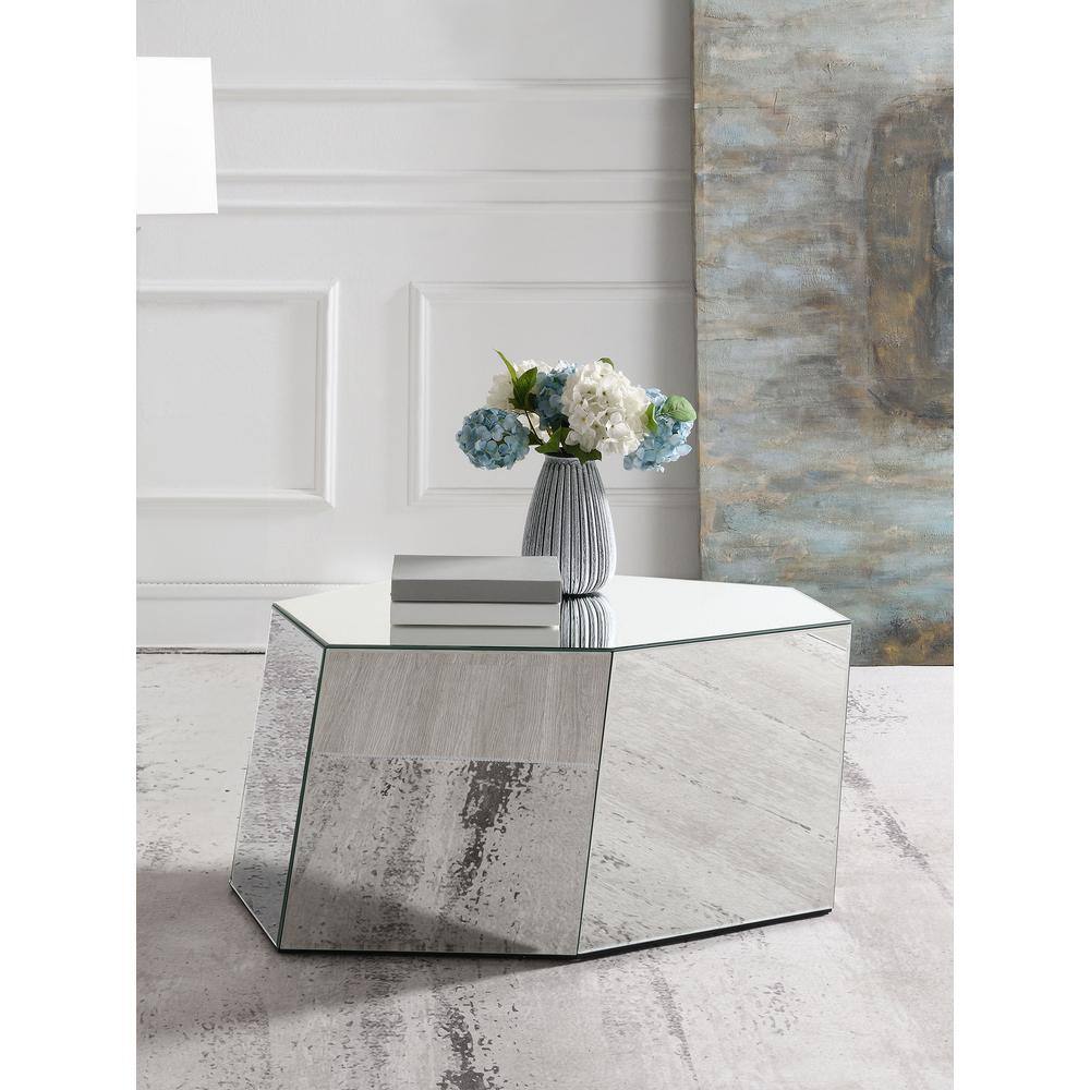 Capella 33.25 in. Silver Specialty Abstract Geometric Mirrored Coffee Table