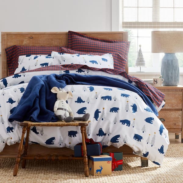 The Company Store Company Cotton Red Navy Christmas Plaid Cotton Percale Standard Pillowcase Set of 2 51107C STD RED NAVY The Home Depot