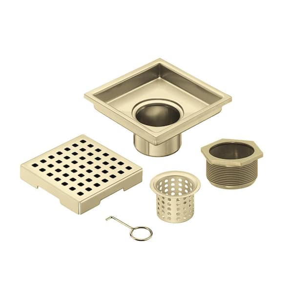 4 in. Square Floor Drain Brushed Gold with Hair Strainer Removable Grate Stainless Steel