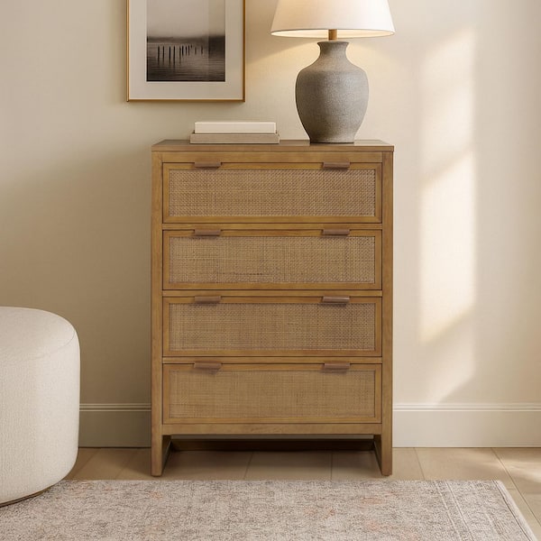 Hatteras Natural 30 in. W Wood Dresser with 4 Drawers, Solid Pine Wood Frame & Deep Storage, Anti-Tip Kit Included