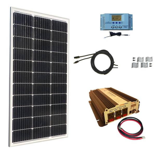Mounting Brackets Solar Cable MC4 Connectors WindyNation 100 Watt Solar Panel Off-Grid RV Boat Kit with LCD PWM Charge Controller 
