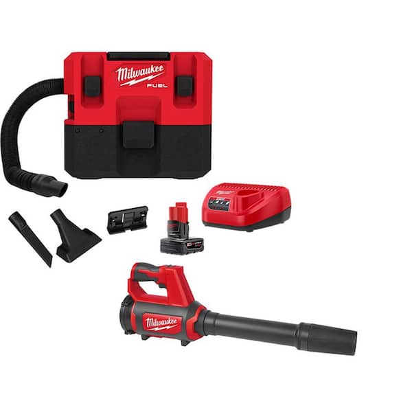 Milwaukee M12 Fuel 12-Volt 1.6 gal. Lithium-Ion Cordless Wet/Dry Shop Vacuum Kit with 6.0 Ah Battery, Charger, \u0026 M12 Spot Blower, Reds / Pinks