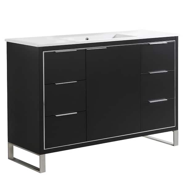 FINE FIXTURES Opulence 48 in. W x 18 in. D x 33.5 in. H Bath Vanity in Black Matte with White Ceramic Top