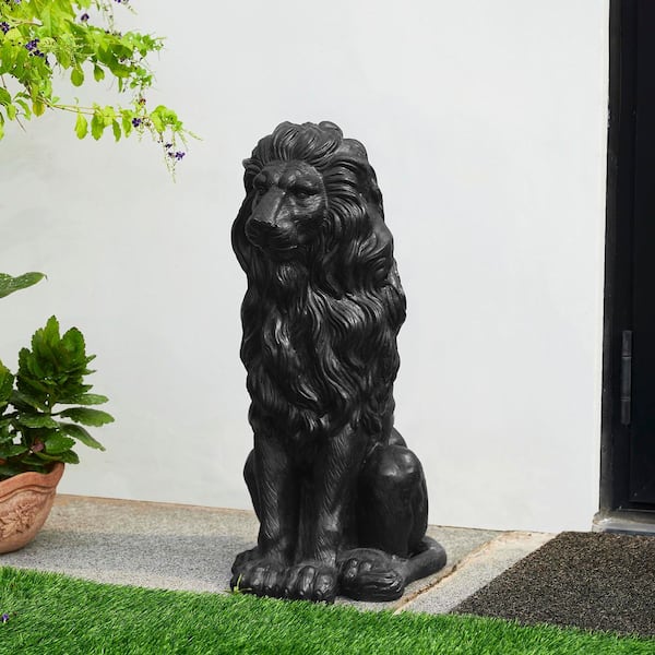 27.75 in. H Oversized MGO Black Guardian Sitting Lion Garden Statue