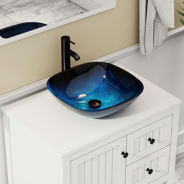 30 in. W x 20 in. D x 32 in. H Single Sink Freestanding White Bath Vanity with Turquoise Round Glass Vessel Sink Top