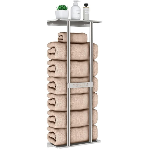 Aoibox Modern 30 in. Wall Mounted Towel Rack for 6 Large Rolled Towels with Shelf Super Big Capacity Towel Storage in Silver SNSA11 4IN128 The Home Depot