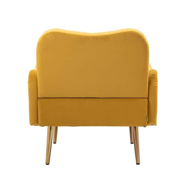 Yellow Accent Mustard Velvet Upholstered Armchair Chair with Triangle  StripesTufted Backrest and Gold Metal Legs LL-W153967301 - The Home Depot