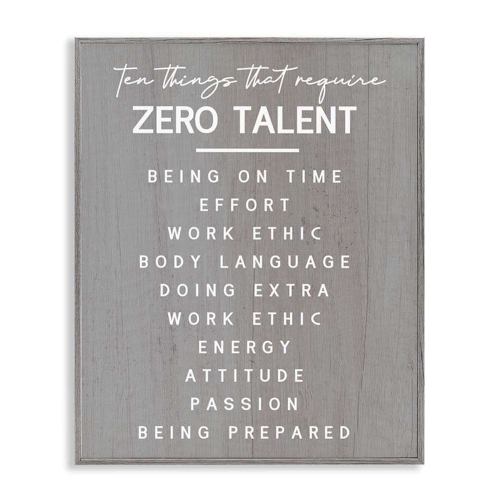 Motivational Zero Talent by Daphne Polselli Gray Framed Typography Giclee Art Print 20 in. x 16 in. price history on PriceWatchPro