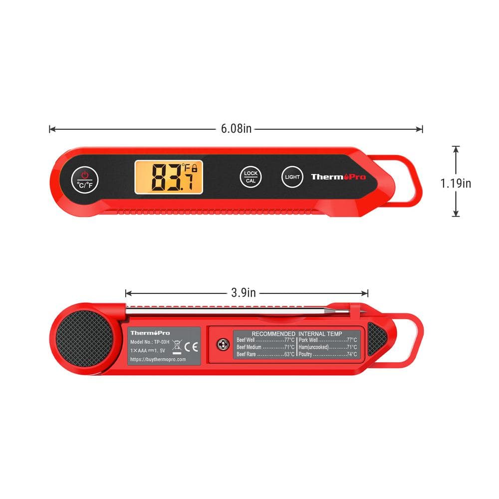 ThermoPro TP03HW Digital Meat Thermometer Waterproof Kitchen Food Thermometer with Calibration & Backlight for Grilling Smoker Oil Fry Candy Thermometer