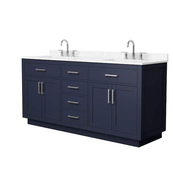 Beckett TK 72 in. Double Freestanding Dark Blue Bath Vanity with Carrara Cultured Marble Top