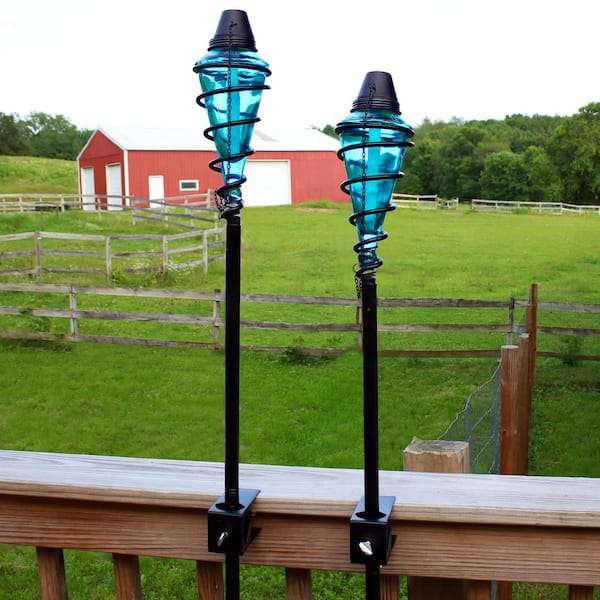 Sunnydaze 2-in-1 Metal Swirl with Blue Glass Outdoor Lawn Torch - Set of 2 Sunnydaze 2-in-1 Metal Swirl with Blue Glass Outdoor Lawn Torch - Set of 2