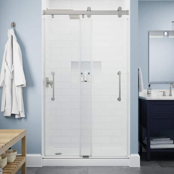 Paxos 42-1/4 to 48 in. W x 76 in. H Frameless Sliding Shower Door in Nickel with 5/16 in. Clear Glass